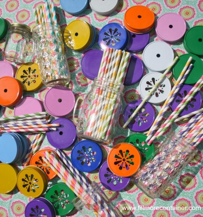 BlogLily Pulitzer Style Mason Jar Lids and Straws