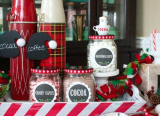 Hot Cocoa in Glass Jars with Festive Decorations