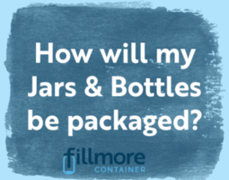 Blue background with open boxes and text "how will my jars & bottles be packaged?"
