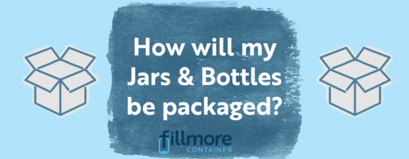 Blue background with open boxes and text "how will my jars & bottles be packaged?"