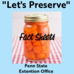Glass mason jar with canned carrots inside and text "Let's Preserve" Fact Sheets Penn State Extention Office