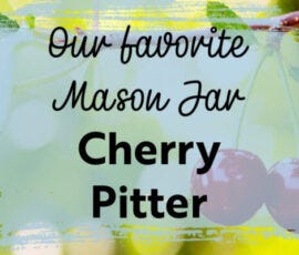 Cherries on a branch and the words "Our Favorite mason jar cherry pitter"