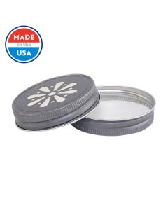 Mason Jar Antique Pewter Colored Daisy Lid with a Pulp Poly Liner. -Fillmore Container RC-G70 DAPL