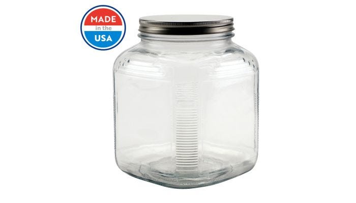 Anchor Clear Glass Cracker Jar with Brushed Aluminum Lid, 1 gal