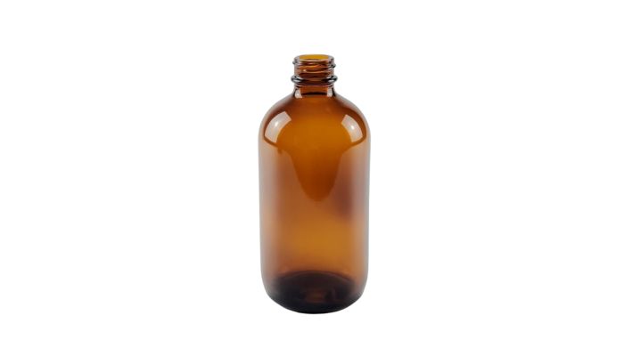 8 oz Amber Boston Round Glass Bottle with Black Cap