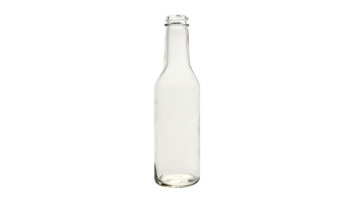 Clear Glass Woozy Bottles, 5 Oz with Red Caps and Shrink Bands — nicebottles