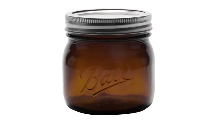 16 oz/Pint Ball Amber Glass Wide Mouth Mason Jars With Airtight lids 8 Pack 